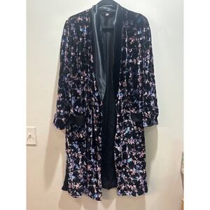 Victoria's Secret Floral Velvet Robe Long Sleeve Pockets XS/S Satin Trim No Belt